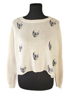 Wooden Ships Paola Buendia Skull Sweater XS White Lightweight Knit Gothic Grunge